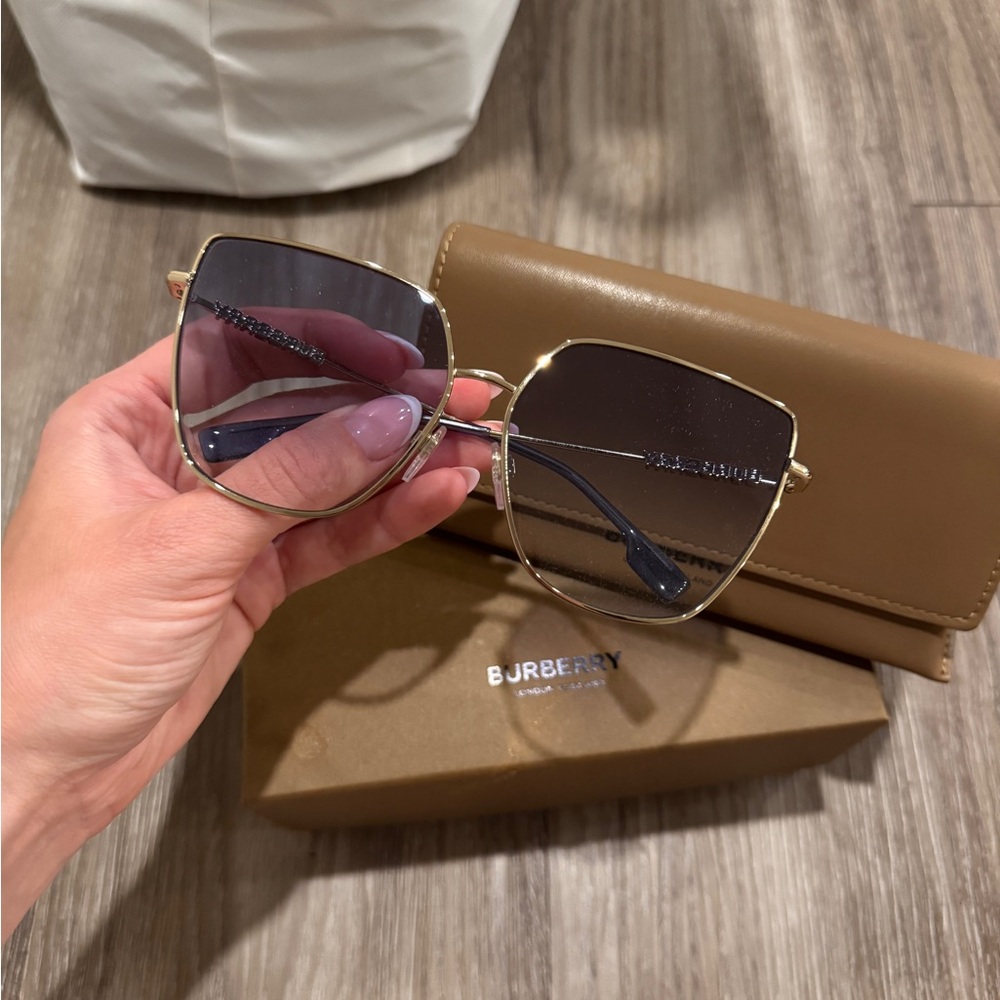 Burberry Gold Frame Sunglasses with Brown Gradient Lenses